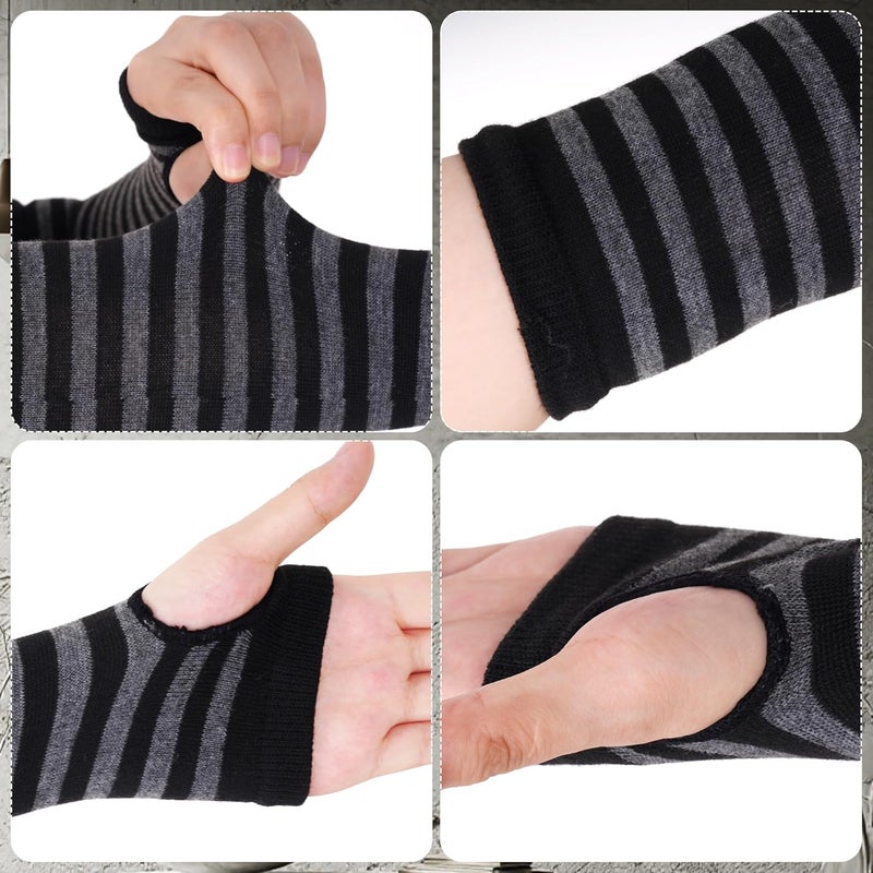 Nydotd Fingerless Long Sleeve Mittens Gloves Y2K Kawaii japanese harajuku Gothic Punk Knitted Striped Arm Warmer for Women - Image 5